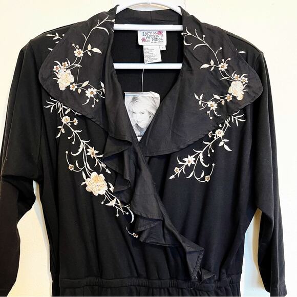 LACY AFTERNOON BY SHELL KEPLER **Vintage** Black Embellished Jumpsuit, L, NWT! - Picture 4 of 11